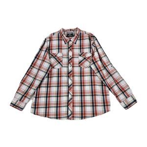 Skully Plaid Shirt Mens 2XL Red White Long Sleeve Snap Western Casual Roll Tap